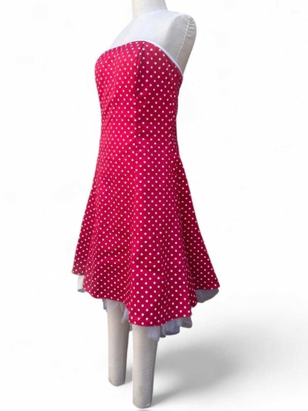 Vintage Jessica McClintock for Gunne Sax red polka dot midi strapless dress